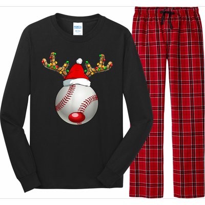 Baseball Santa Hat Reindeer Christmas Lights Men Boys Kids Long Sleeve Pajama Set