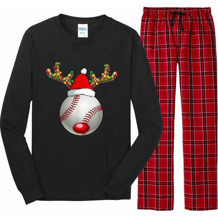 Baseball Santa Hat Reindeer Christmas Lights Men Boys Kids Long Sleeve Pajama Set