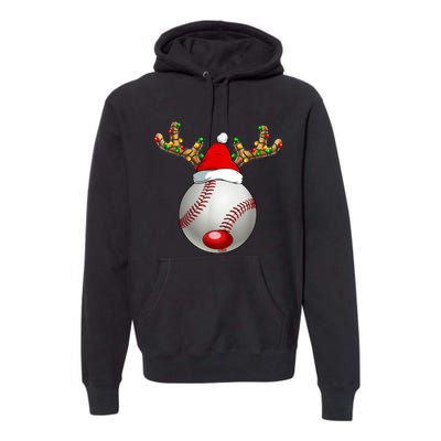 Baseball Santa Hat Reindeer Christmas Lights Men Boys Kids Premium Hoodie