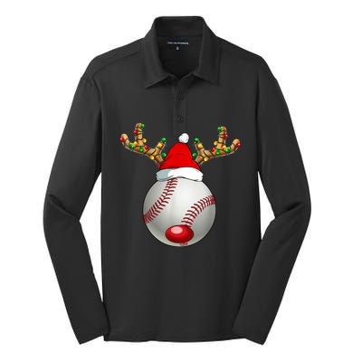 Baseball Santa Hat Reindeer Christmas Lights Men Boys Kids Silk Touch Performance Long Sleeve Polo