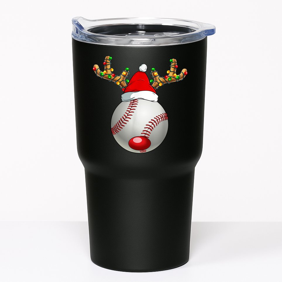 Baseball Santa Hat Reindeer Christmas Lights Men Boys Kids Tumbler