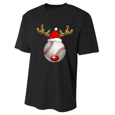 Baseball Santa Hat Reindeer Christmas Lights Men Boys Kids Performance Sprint T-Shirt