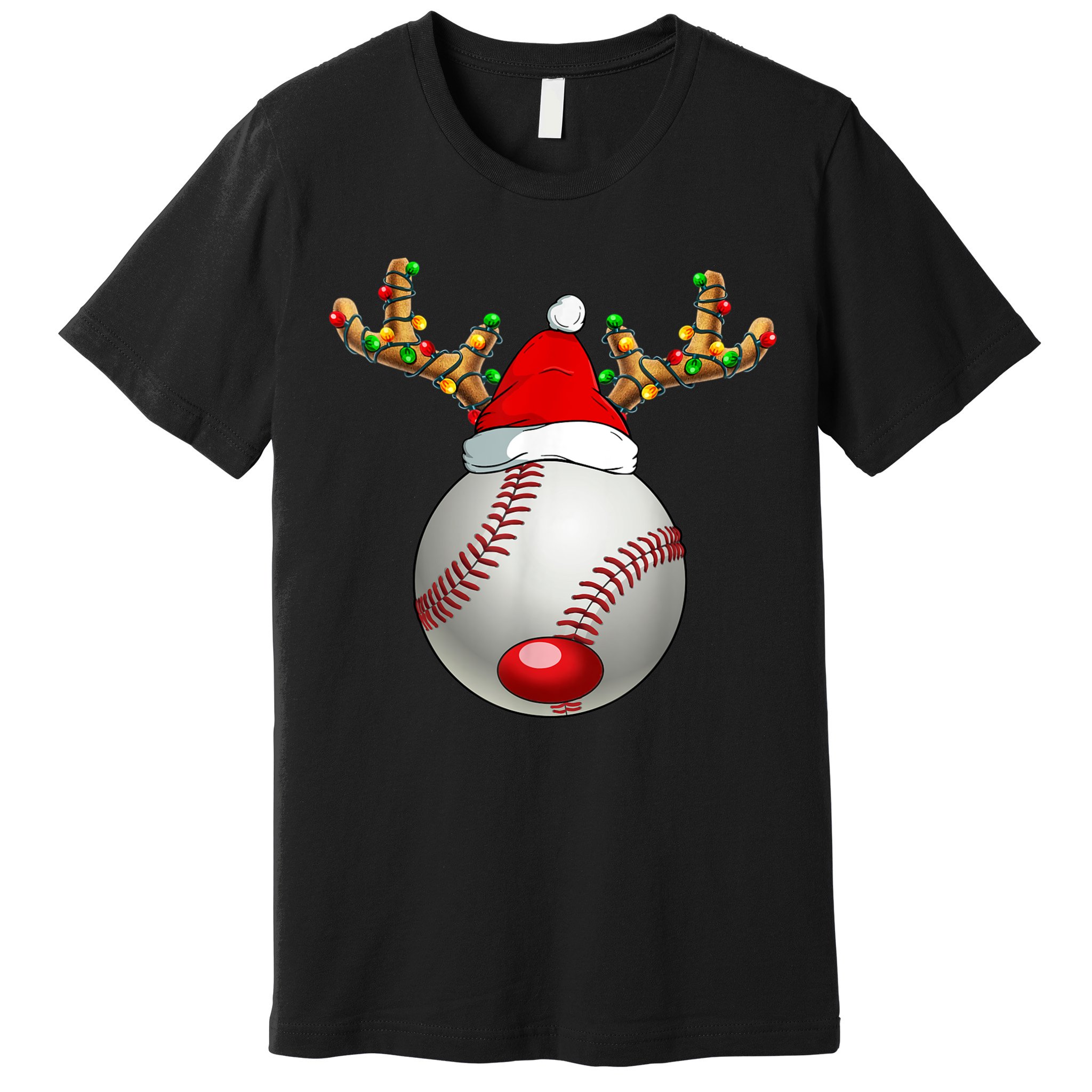 Baseball Santa Hat Reindeer Christmas Lights Men Boys Kids Premium T-Shirt