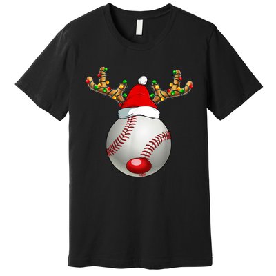 Baseball Santa Hat Reindeer Christmas Lights Men Boys Kids Premium T-Shirt