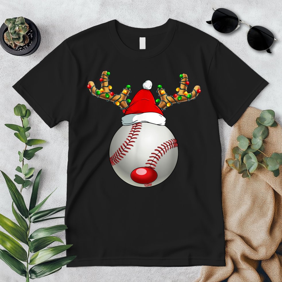 Baseball Santa Hat Reindeer Christmas Lights Men Boys Kids Premium T-Shirt