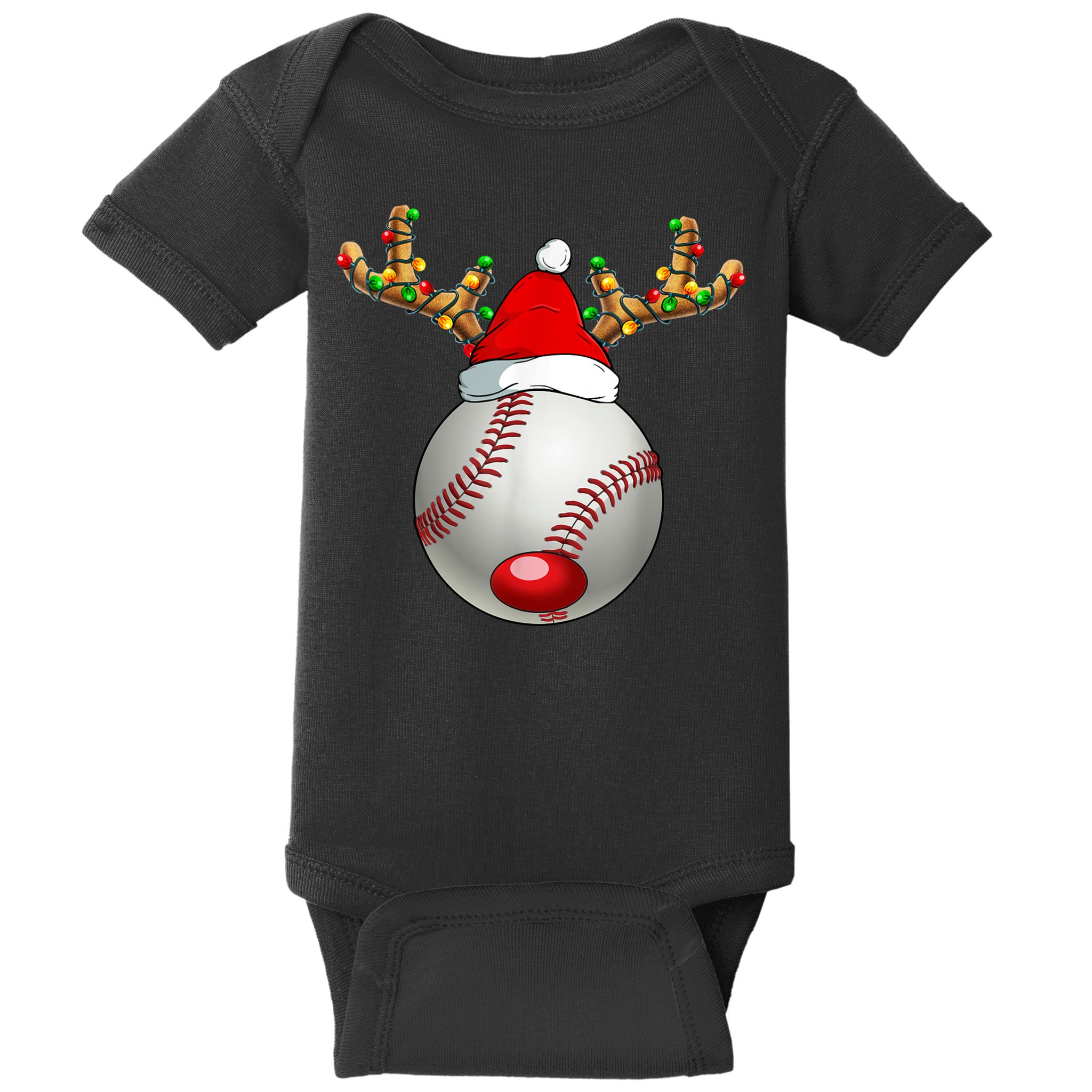 Baseball Santa Hat Reindeer Christmas Lights Men Boys Kids Baby Bodysuit