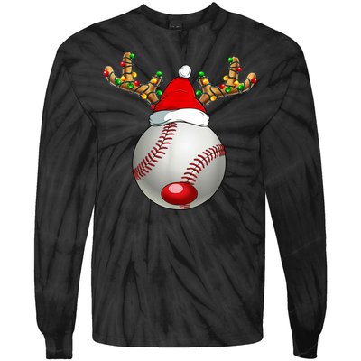 Baseball Santa Hat Reindeer Christmas Lights Men Boys Kids Tie-Dye Long Sleeve Shirt