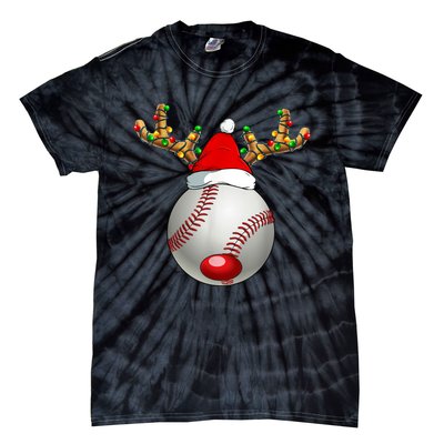 Baseball Santa Hat Reindeer Christmas Lights Men Boys Kids Tie-Dye T-Shirt