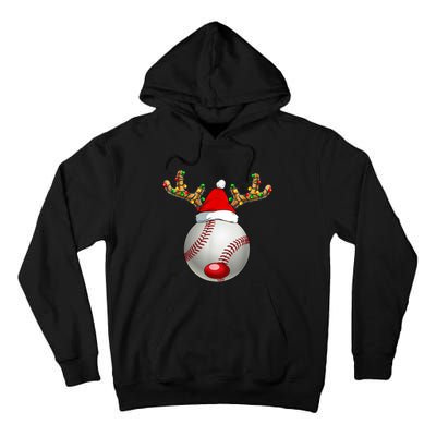 Baseball Santa Hat Reindeer Christmas Lights Men Boys Kids Tall Hoodie