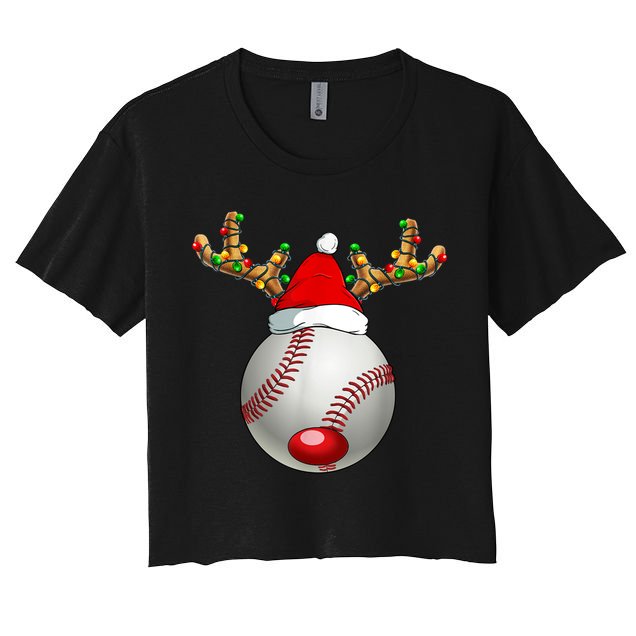 Baseball Santa Hat Reindeer Christmas Lights Men Boys Kids Crop Top