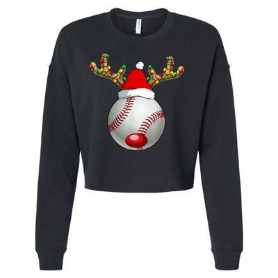 Baseball Santa Hat Reindeer Christmas Lights Men Boys Kids Cropped Pullover Crew