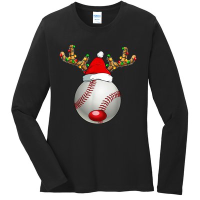 Baseball Santa Hat Reindeer Christmas Lights Men Boys Kids Ladies Long Sleeve Shirt