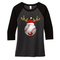 Baseball Santa Hat Reindeer Christmas Lights Men Boys Kids Women's Tri-Blend 3/4-Sleeve Raglan Shirt