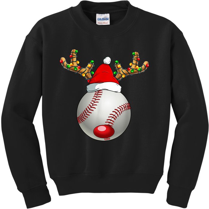 Baseball Santa Hat Reindeer Christmas Lights Men Boys Kids Kids Sweatshirt