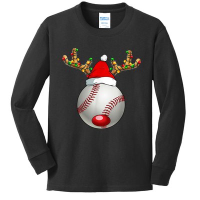 Baseball Santa Hat Reindeer Christmas Lights Men Boys Kids Kids Long Sleeve Shirt