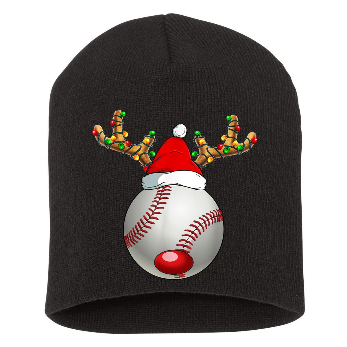 Baseball Santa Hat Reindeer Christmas Lights Men Boys Kids Short Acrylic Beanie