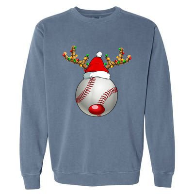 Baseball Santa Hat Reindeer Christmas Lights Men Boys Kids Garment-Dyed Sweatshirt