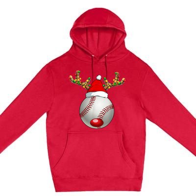 Baseball Santa Hat Reindeer Christmas Lights Men Boys Kids Premium Pullover Hoodie