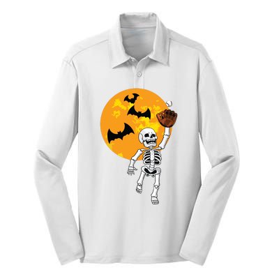 Baseball Skeleton Halloween Boy Baseball Hallowen Silk Touch Performance Long Sleeve Polo