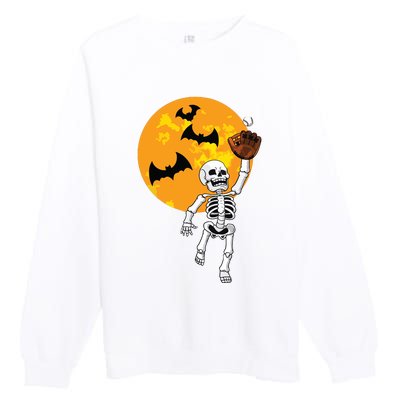 Baseball Skeleton Halloween Boy Baseball Hallowen Premium Crewneck Sweatshirt