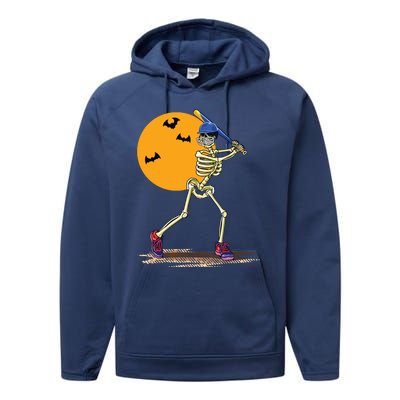 Baseball Skeleton Halloween Boy Baseball Halloween Performance Fleece Hoodie