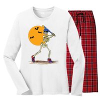 Baseball Skeleton Halloween Boy Baseball Halloween Women's Long Sleeve Flannel Pajama Set 