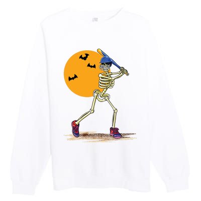 Baseball Skeleton Halloween Boy Baseball Halloween Premium Crewneck Sweatshirt