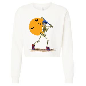 Baseball Skeleton Halloween Boy Baseball Halloween Cropped Pullover Crew