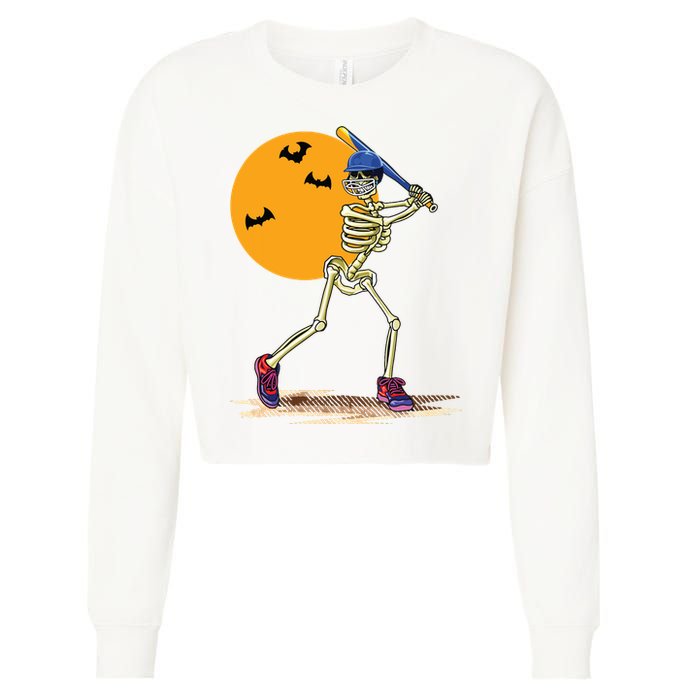 Baseball Skeleton Halloween Boy Baseball Halloween Cropped Pullover Crew