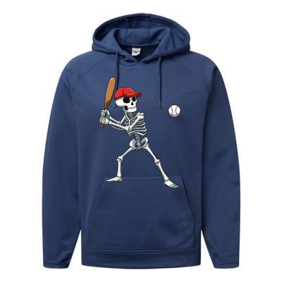 Baseball Skeleton Halloween Skeleton Playing Baseball Performance Fleece Hoodie