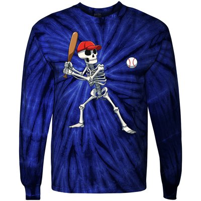 Baseball Skeleton Halloween Skeleton Playing Baseball Tie-Dye Long Sleeve Shirt