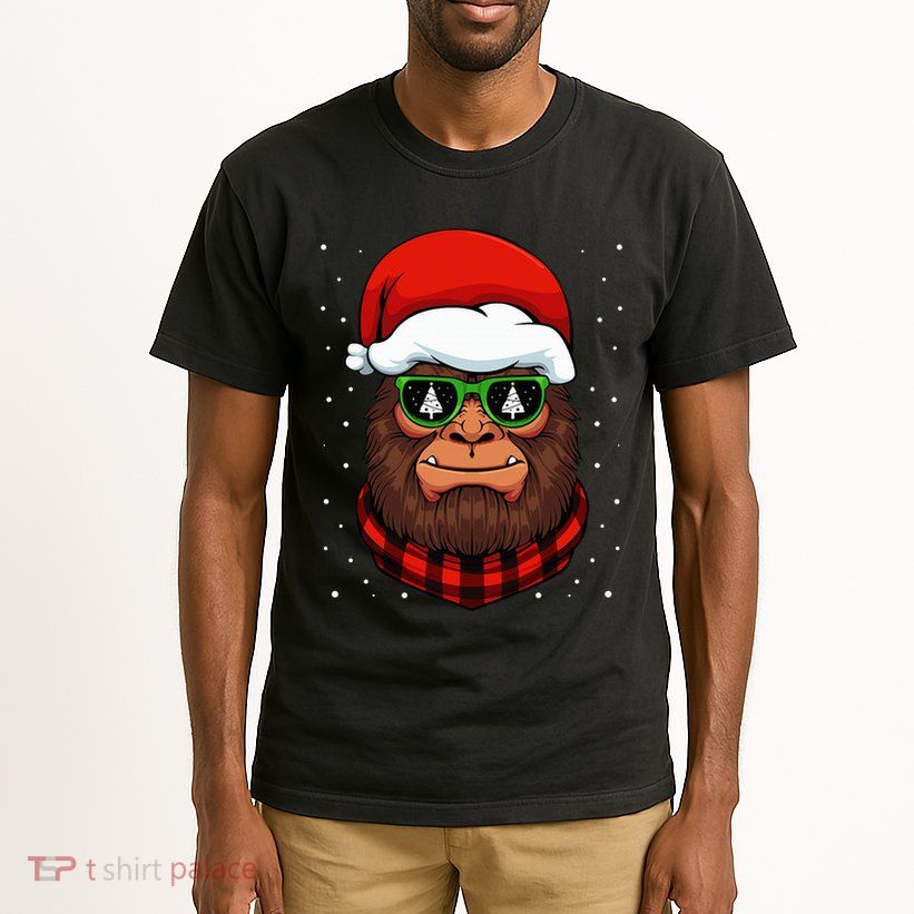 Bigfoot Santa Hat Christmas Pajama Cool Winter X Mas Tree Tall T-Shirt
