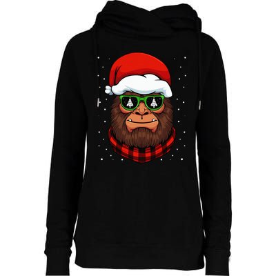 Bigfoot Santa Hat Christmas Pajama Cool Winter X Mas Tree Womens Funnel Neck Pullover Hood