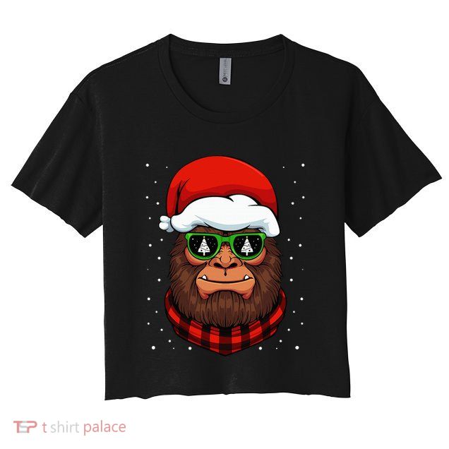 Bigfoot Santa Hat Christmas Pajama Cool Winter X Mas Tree Crop Top