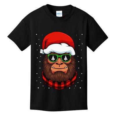 Bigfoot Santa Hat Christmas Pajama Cool Winter X Mas Tree Kids T-Shirt