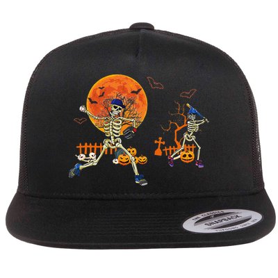 Baseball Skeleton Halloween Baseball Halloween Flat Bill Trucker Hat