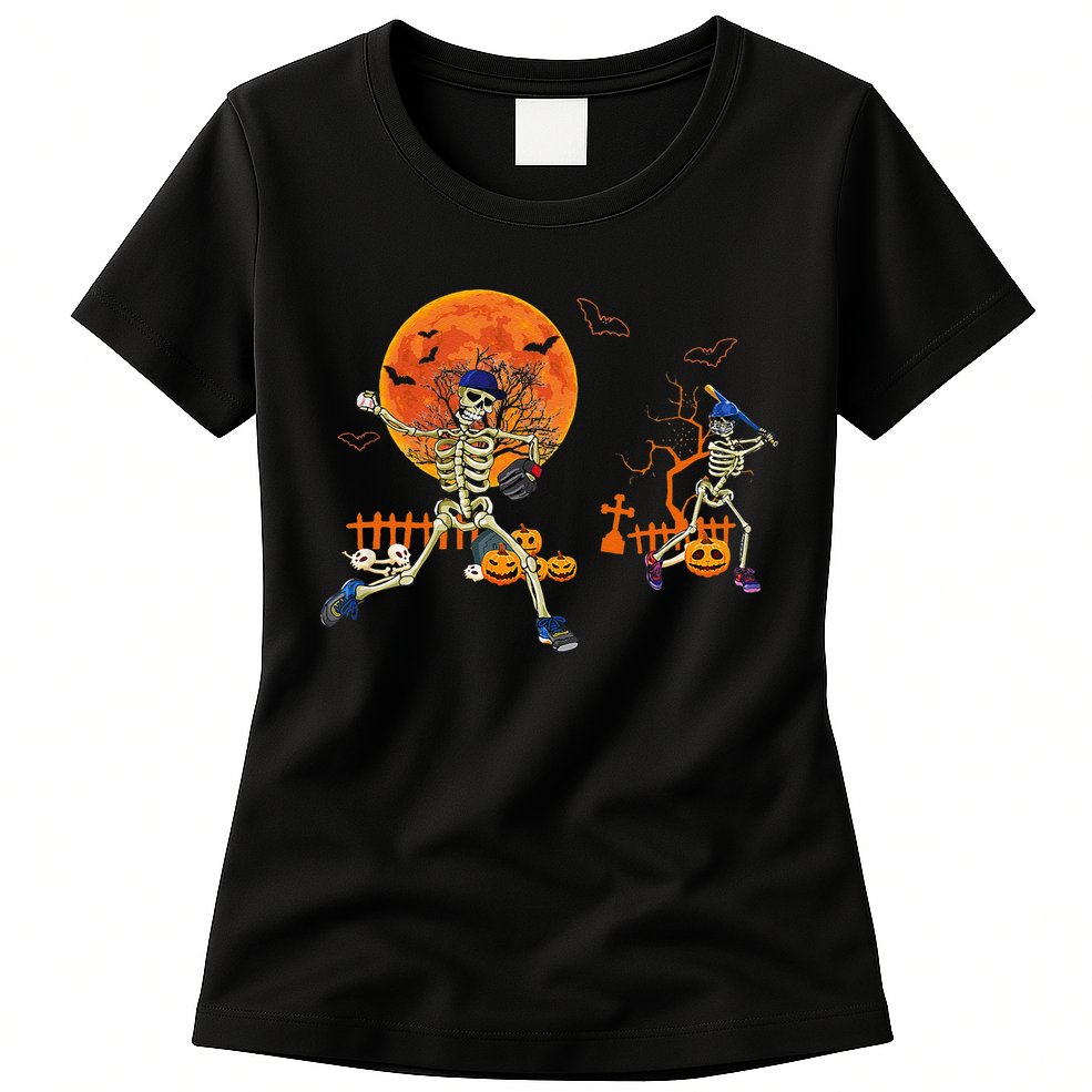 Baseball Skeleton Halloween Baseball Halloween Womens T-Shirt