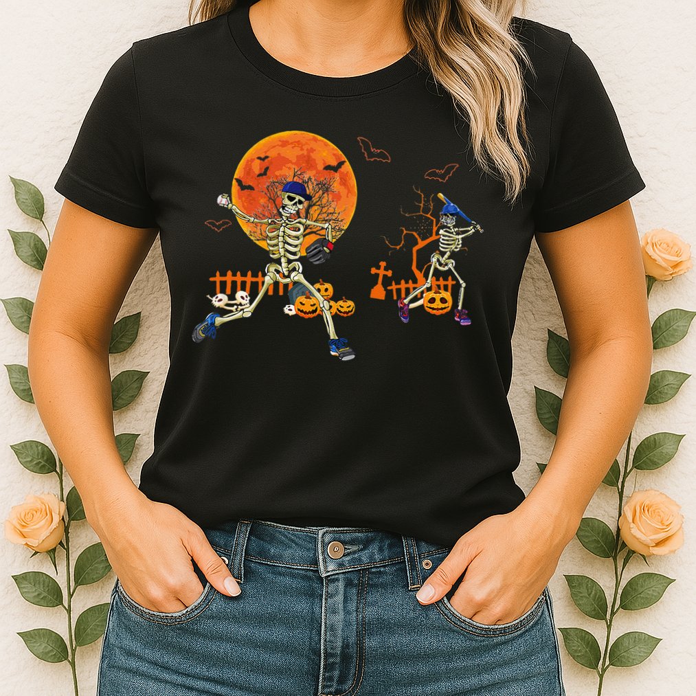 Baseball Skeleton Halloween Baseball Halloween Womens T-Shirt