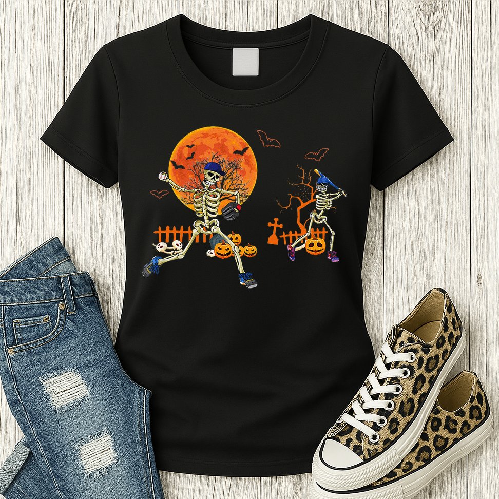 Baseball Skeleton Halloween Baseball Halloween Womens T-Shirt