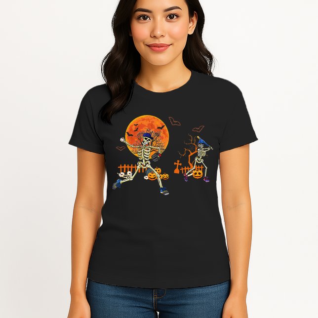 Baseball Skeleton Halloween Baseball Halloween Womens T-Shirt