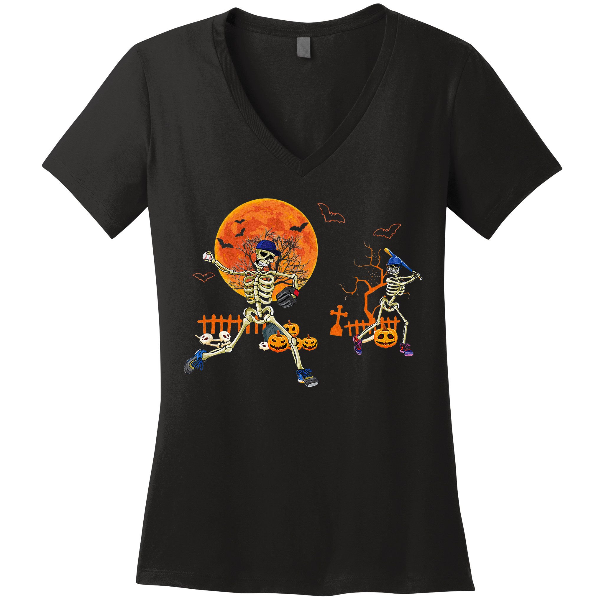 Baseball Skeleton Halloween Baseball Halloween Women's V-Neck T-Shirt