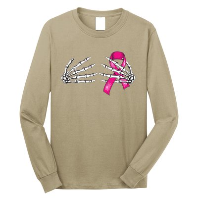 Boob Skeleton Hand Breast Cancer Awareness Halloween Costume Long Sleeve Shirt