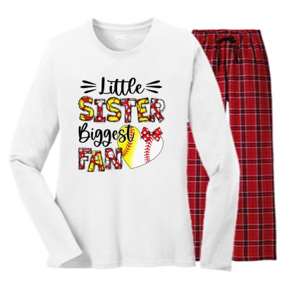 Baseball Sister Heart Softball Sister Life Mothers Day Women's Long Sleeve Flannel Pajama Set 