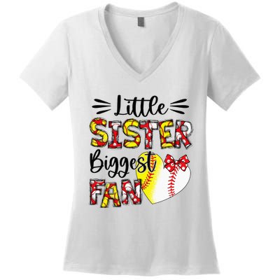 Baseball Sister Heart Softball Sister Life Mothers Day Women's V-Neck T-Shirt