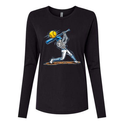 Baseball Skeleton Halloween Spooky Baseball Halloween Design Womens Cotton Relaxed Long Sleeve T-Shirt