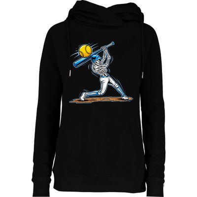 Baseball Skeleton Halloween Spooky Baseball Halloween Design Womens Funnel Neck Pullover Hood