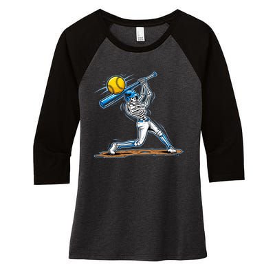 Baseball Skeleton Halloween Spooky Baseball Halloween Design Women's Tri-Blend 3/4-Sleeve Raglan Shirt