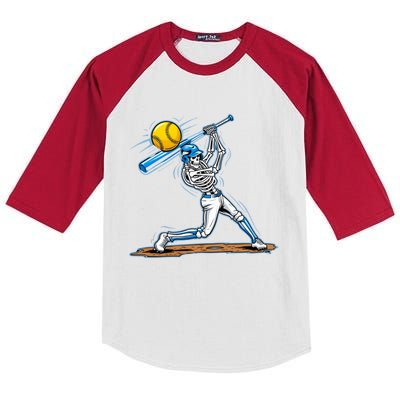 Baseball Skeleton Halloween Spooky Baseball Halloween Design Kids Colorblock Raglan Jersey