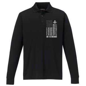 Be Strong Inspirational Christian American Flag Performance Long Sleeve Polo