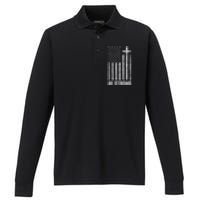 Be Strong Inspirational Christian American Flag Performance Long Sleeve Polo